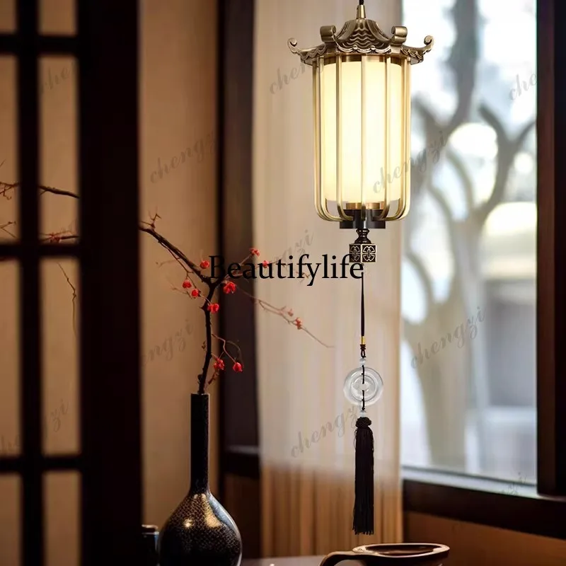 New Chinese style all-copper marble chandelier restaurant bar entrance staircase lantern small chandelier