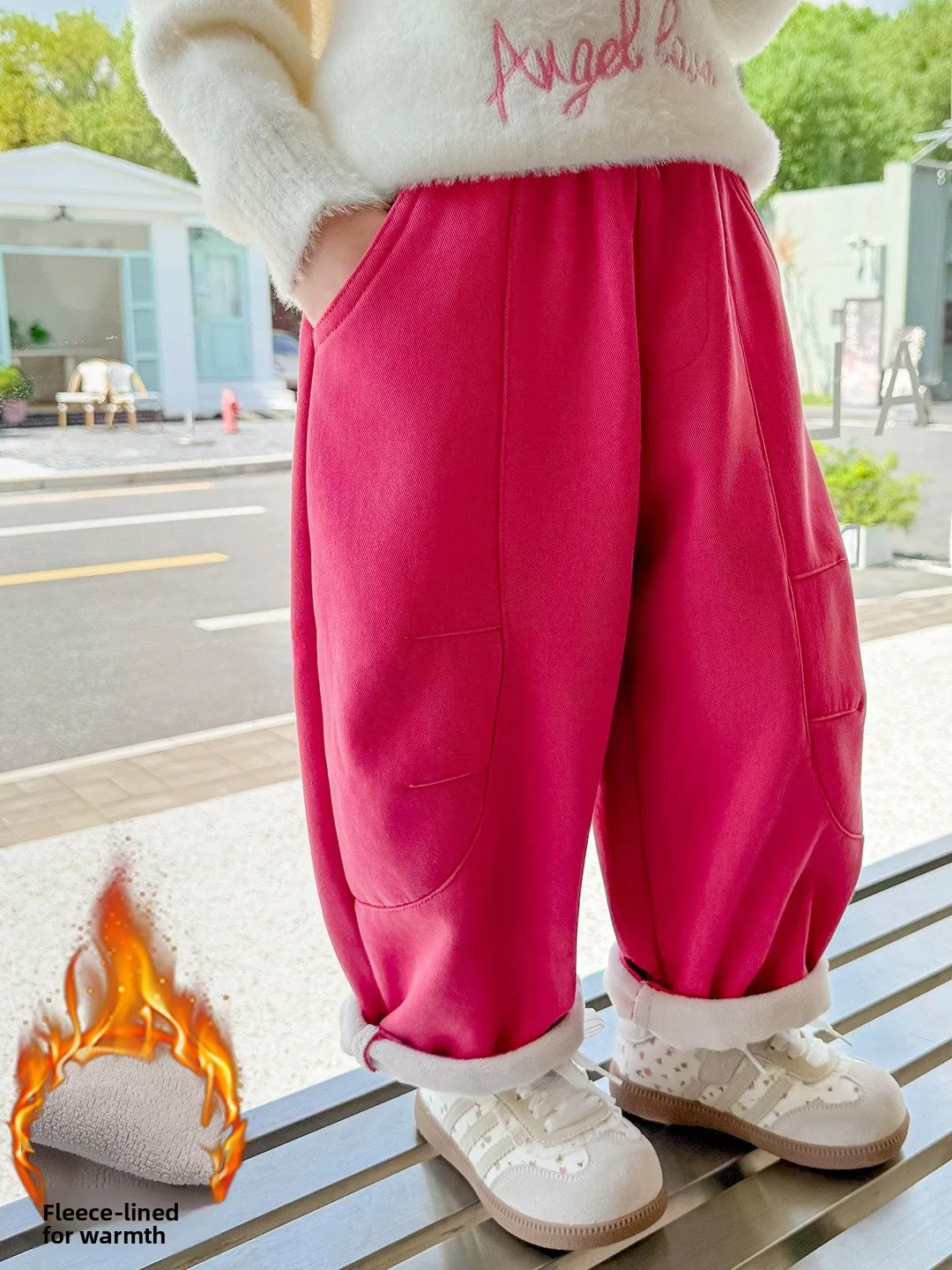 Pantaloni casual adatti per ragazze invernali Pantaloni lunghi a vita alta patchwork foderati in Fce caldi per bambini di età inferiore a 7 anni