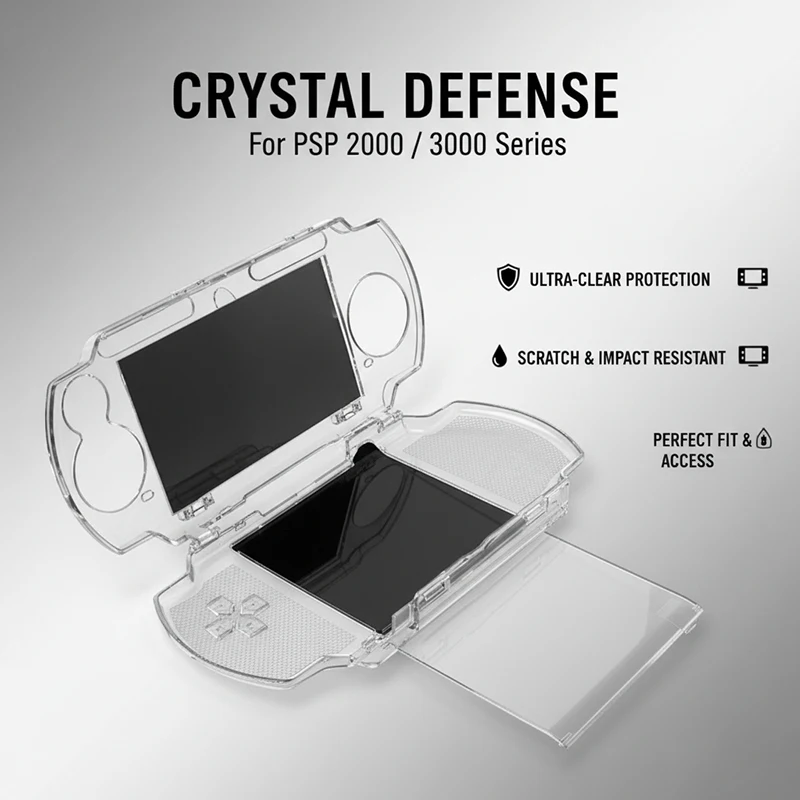 Clear Transparent Hard Shell Case for S*ny PSP 1000/2000/3000 – Snap-in Crystal Protector Cover, Replacement Housing