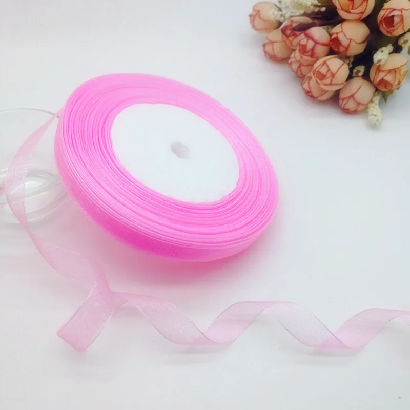 50 Yards 10/20/25mm Width Spool Satin Edge Sheer Organza Ribbon 17 colors DIY Organza Tissu