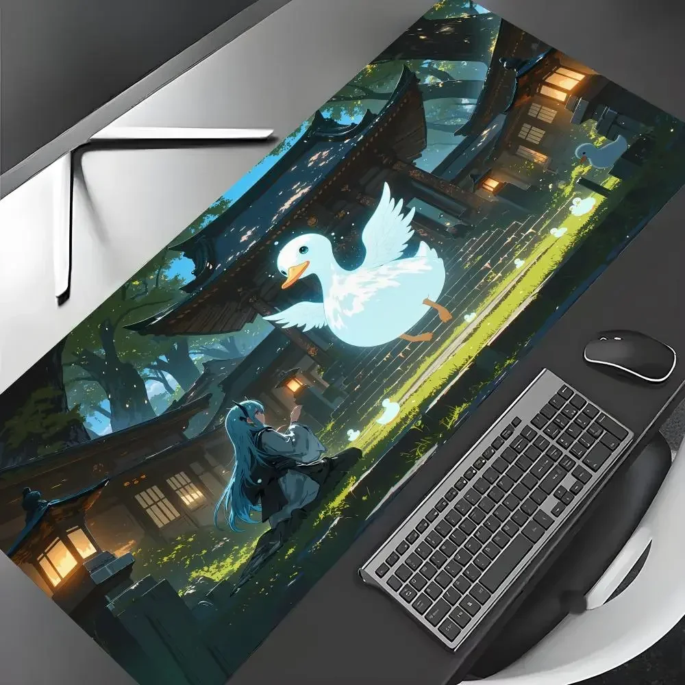 Anime Girl Forest Large Gaming Mouse Pad Magical Woods Scenery Non‑Slip Rubber Base Extended Desk Keyboard Mat for Gamer Home 