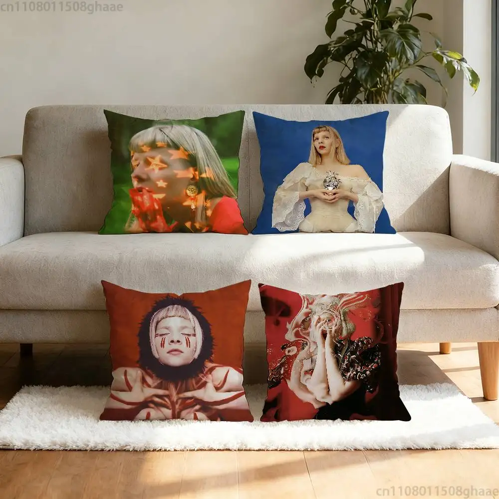 

Aurora Aksnes Singer Pillow Case Square Double-Sided Printing Short Plush Sofa Cushion Cover Bedroom Bedside Pillow