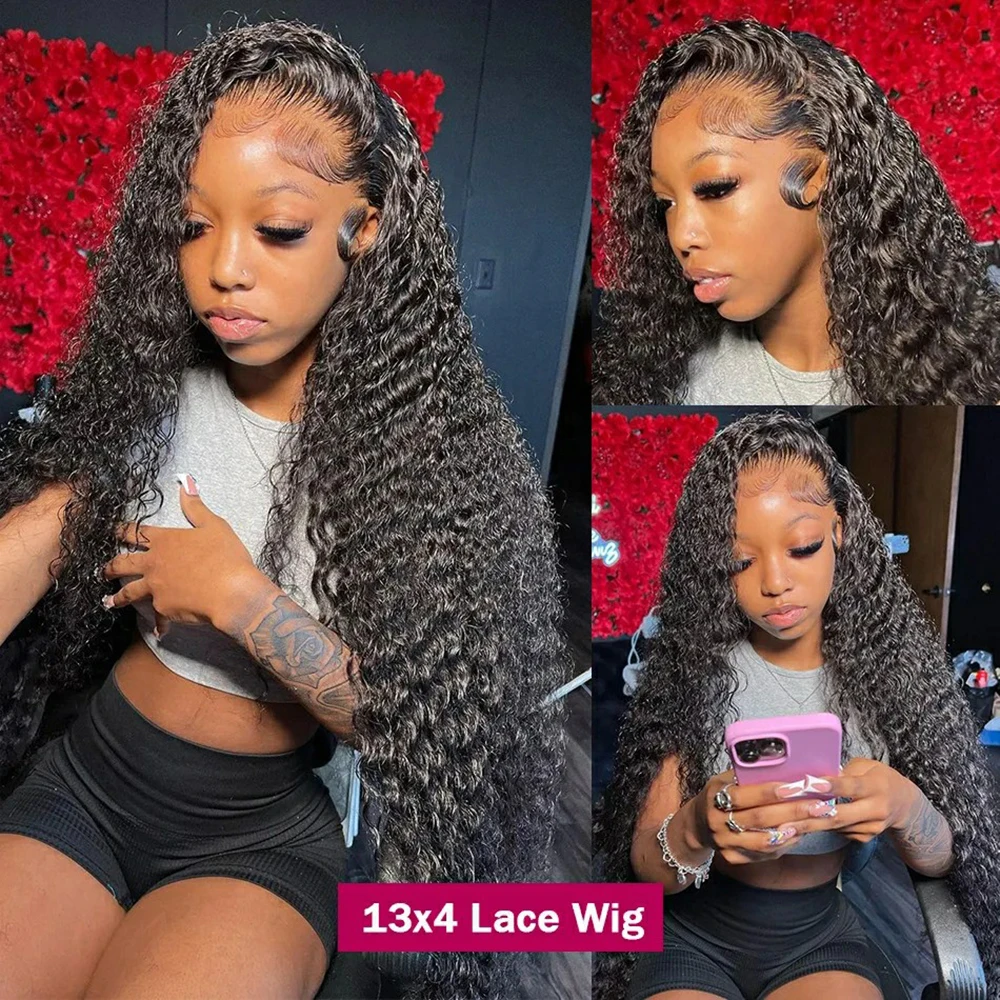 200 Density 13x6 HD Transparent Lace Front Human Hair Wigs For Women Brazilian 30 36 Inch Deep Curly Wave 13x4 Lace Frontal Wig