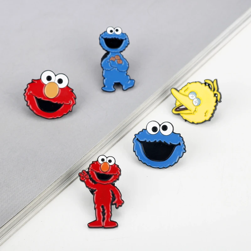 Sesame Street Brooch Anime Cartoon Badge Elmo Cookie Monster Metal Enamel Pin Earring Men Woman Backpack Lapel Pin Jewelry ﻿