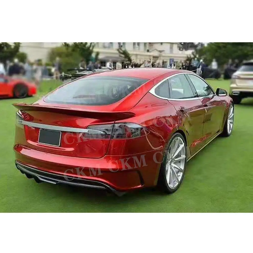 

Для Tesla Model S Sedan 4-дверный 2017 2018 2019 задний спойлер из углеродного волокна с неокрашенным черным FRP комплект защиты заднего бампера