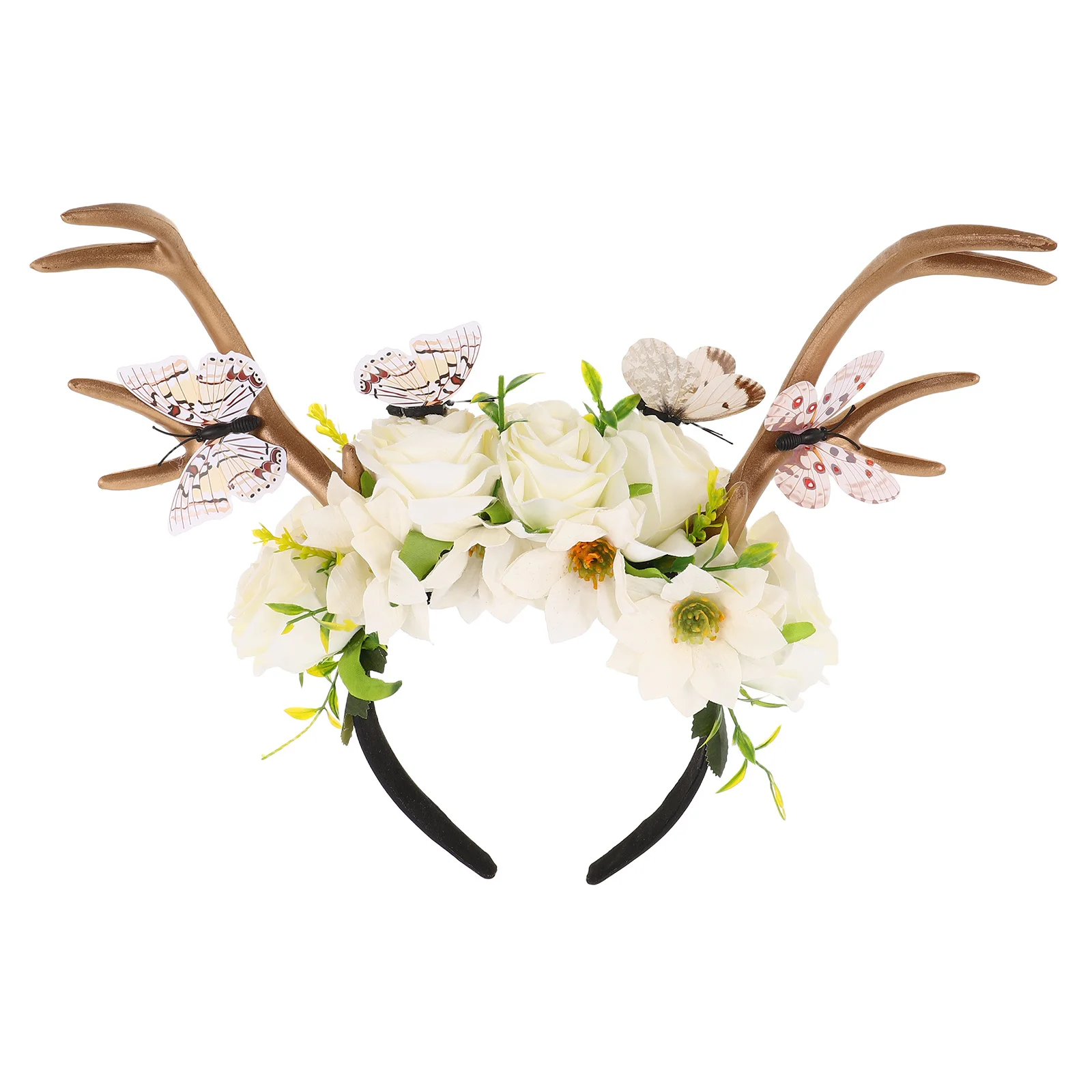 

Butterfly Flower Antler Deer Headband Exaggerated Reindeer Headpiece Style Holiday Party Costume Christmas Halloween