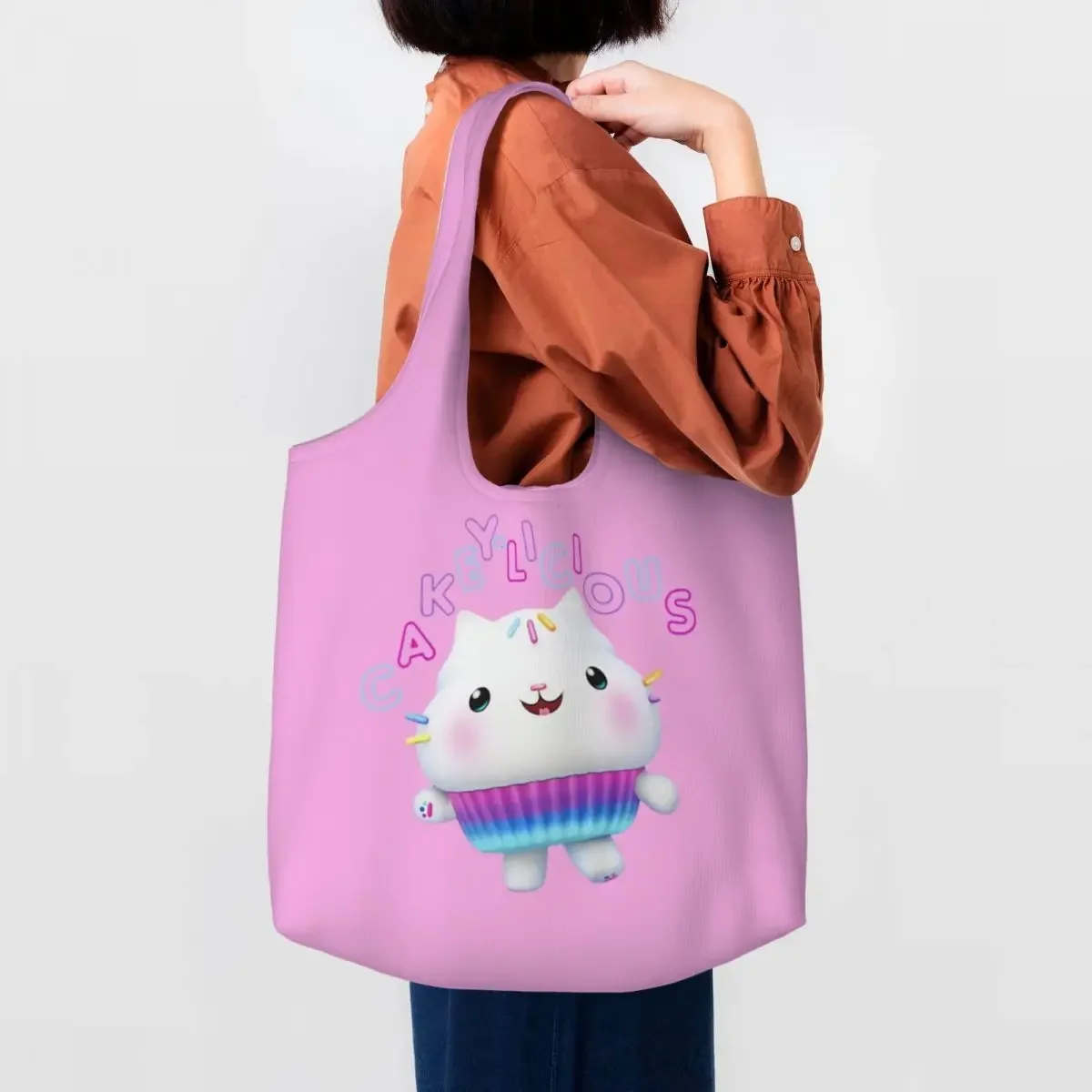 Fashion Printing Cakey Cat Gabby's Dollhouse Tote Shopping Bags Durable Canvas Shopper Shoulder Bag Photography Handbag