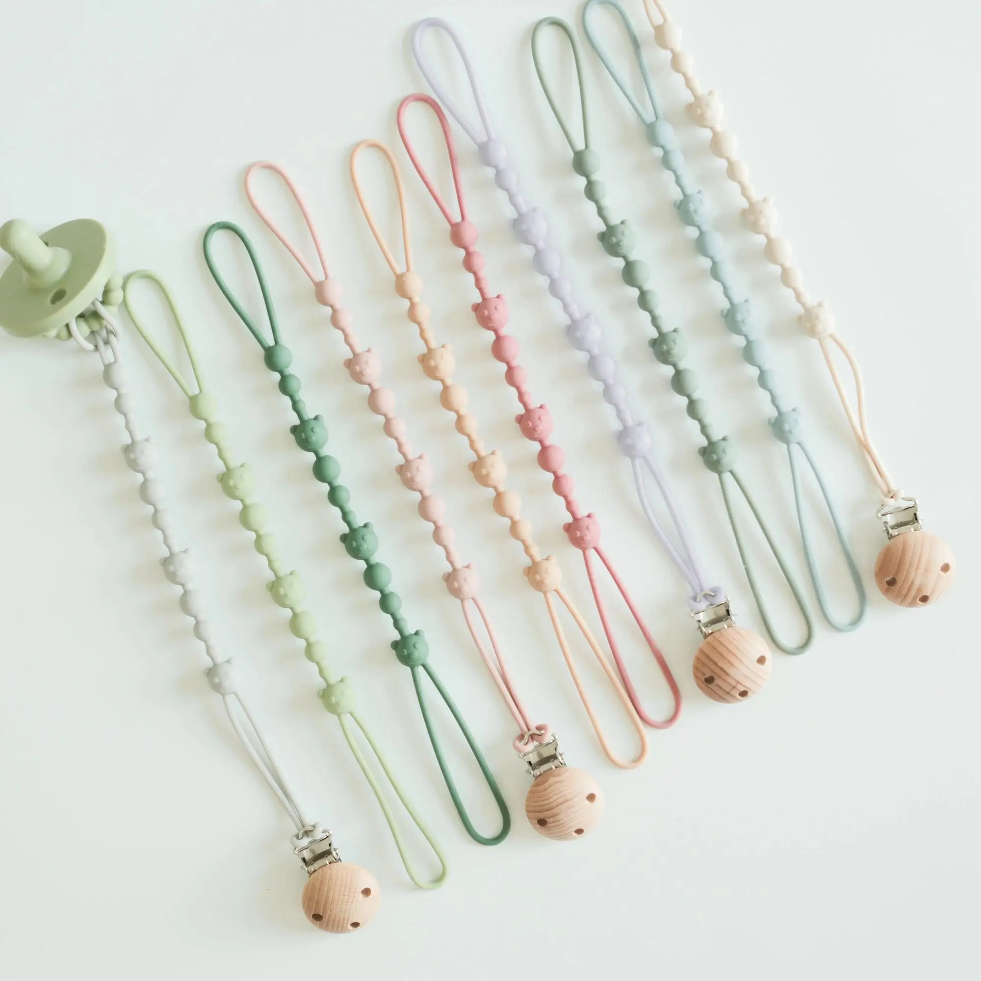 Mother and Baby Essential Silicone Pacifier Chain, 1/4 Pack Cute Bear Toy Strap for Crib, Car Seat, Baby Travel Essentials