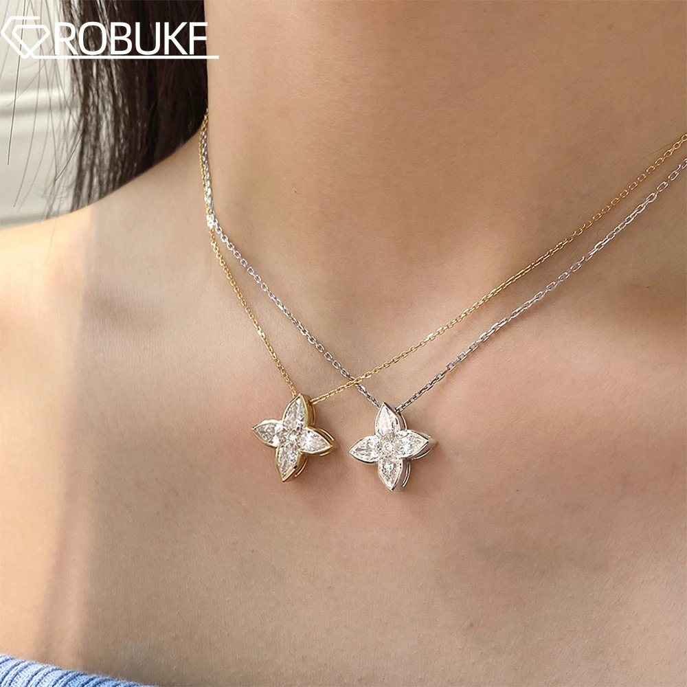 

2.1cttw Bezel Set All Moissanite Necklace for Women Four Leaf Flower Water Drop Pendant Necklaces S925 Silver Party Jewelry GRA