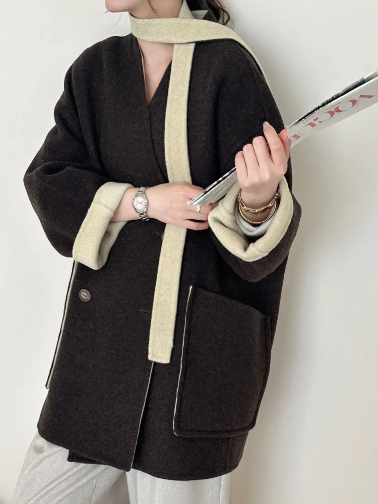 ZMEENNA élégant court laine mélange manteau pour les femmes avec col et poches à rabat simple boutonnage vêtements d'extérieur décontractés ZM4085