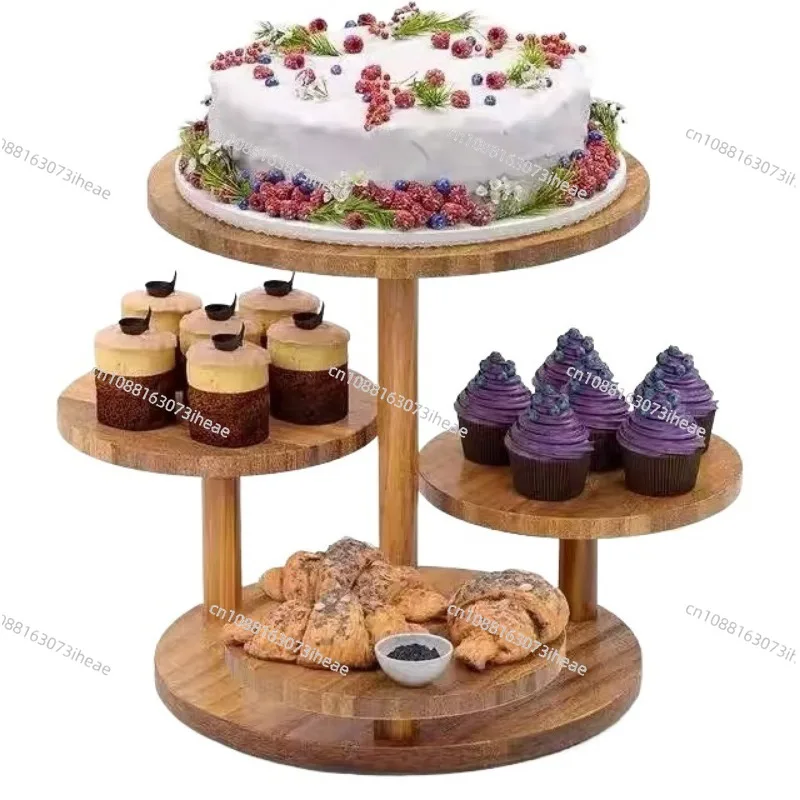 Suitable for solid wood dessert table ornament multi-layer cupcake desktop snack display stand log dessert stand wooden cake sta