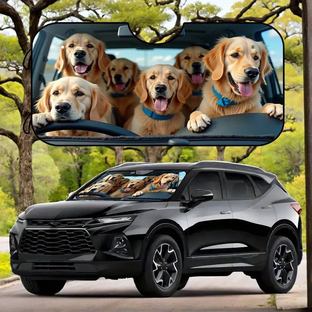 Golden Retriever Print Car Windshield Sunshade Universal Foldable Heat Block Sun Visor Dog Lover Gift For Sedan SUV