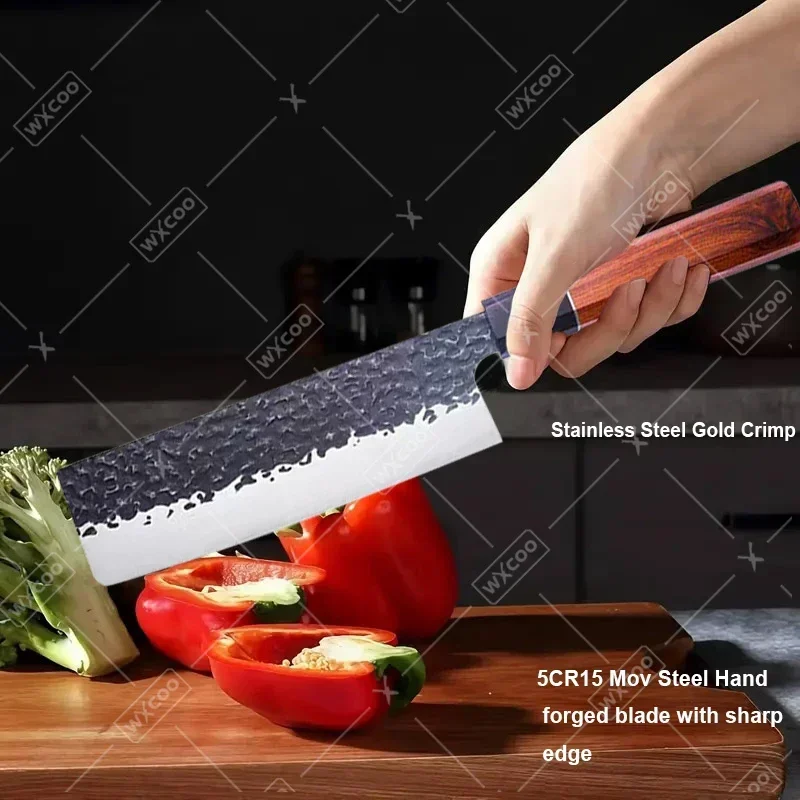 WXCOO Stainless Steel Forged Kitchen Chef Knife Butcher Knife Utility Knife Wooden Handle Household Fruit Cutter Canvas Roll Bag