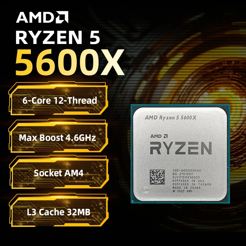 معالج AMD العلامة التجارية الجديدة Ryzen 5 5600X CPU للكمبيوتر المكتبي يصل إلى 4.6 جيجا هرتز 6 النواة 12 خيط 32 ميجابايت مقبس كاش AM4 بدون حزمة