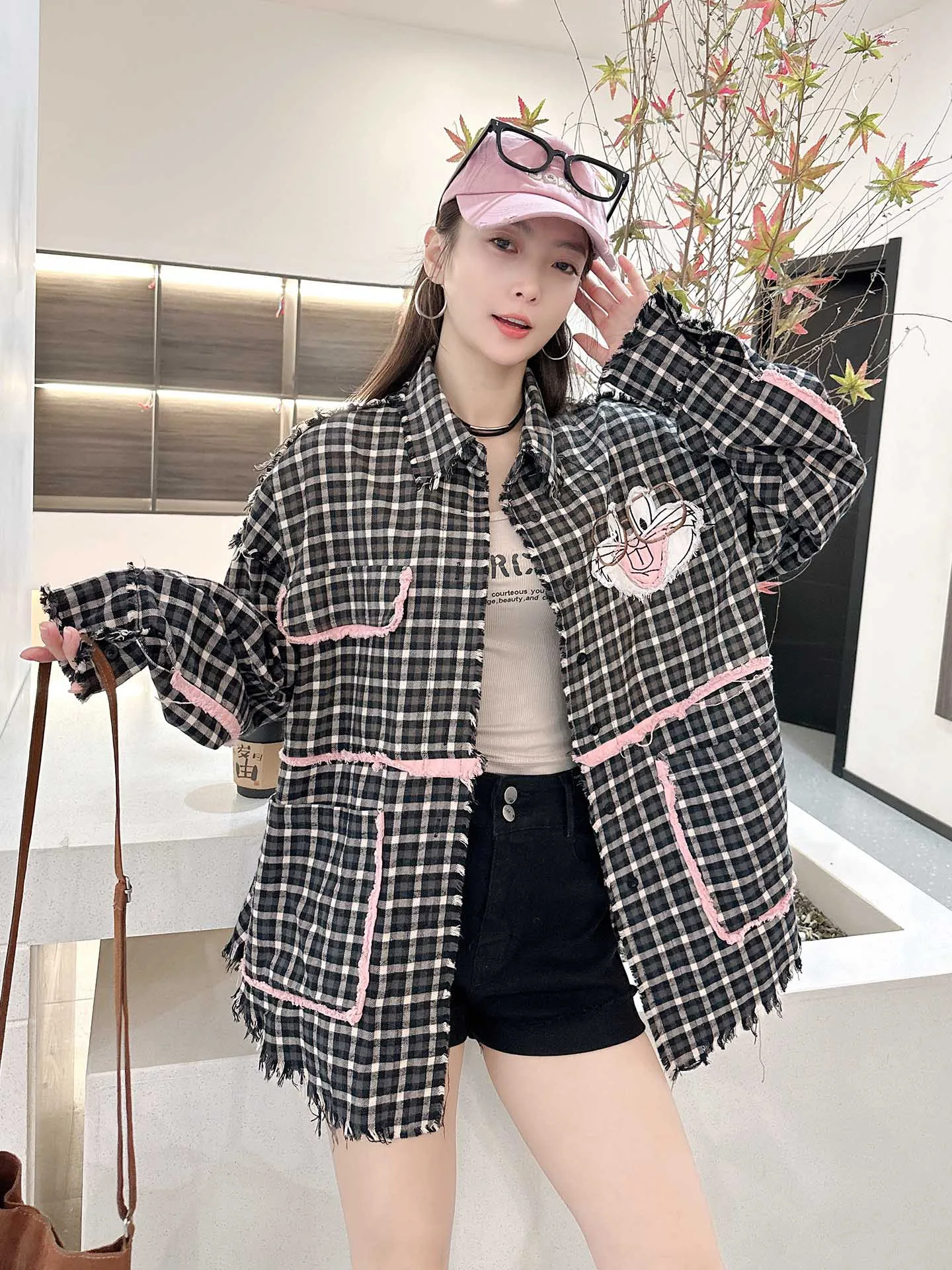 

Loose Women's Plaid irt Spring 2026 New Lazy Sle Outerwear Luxury Sensation Youthful Cardigan Sve Pure Cotton Long