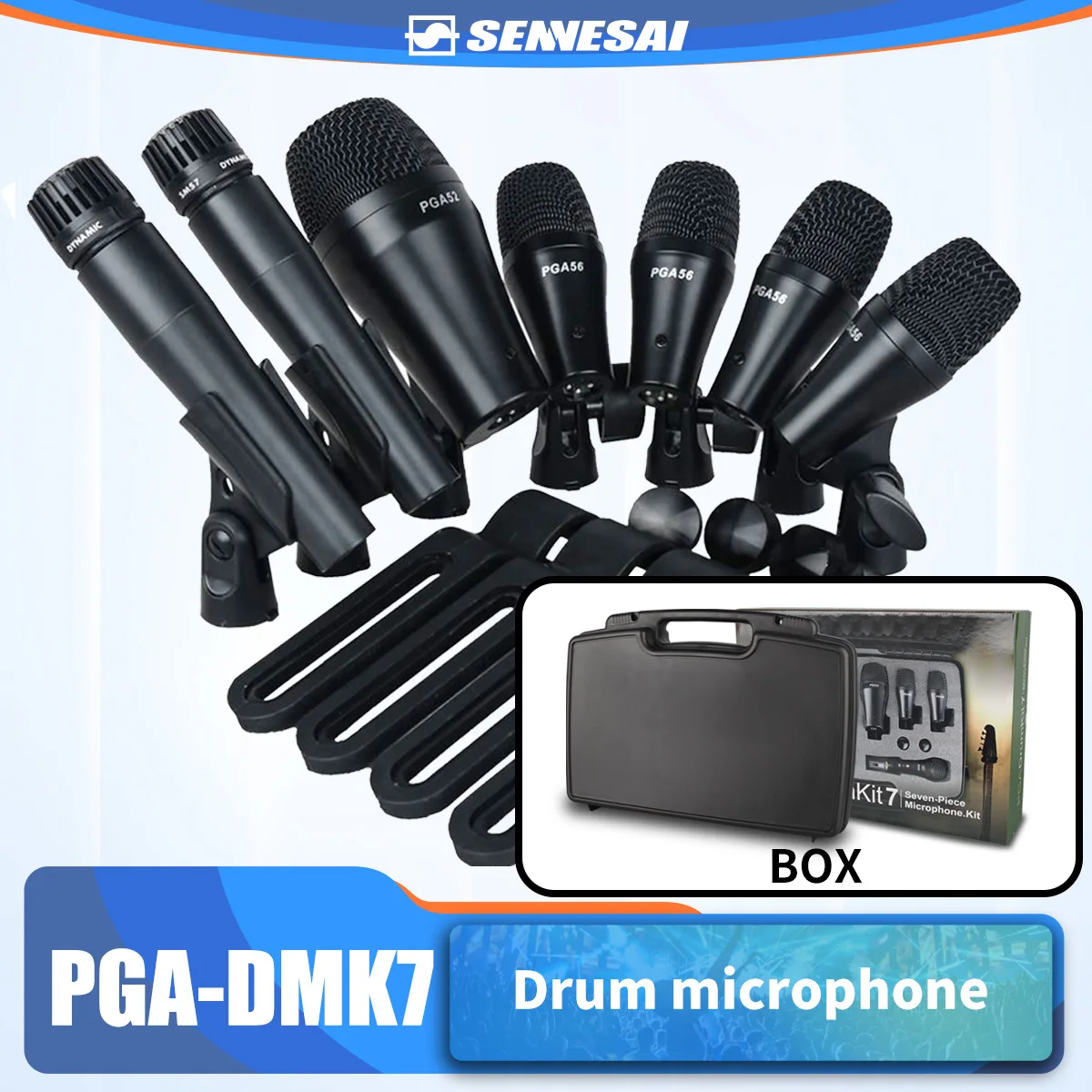 CDXLG PGA-DM7 7-Piece Wired Dynamic Drum Microphone Kick Bass, Instrument Tom/Snare & Cymbals Mic Set With Box Use，Top Quality！