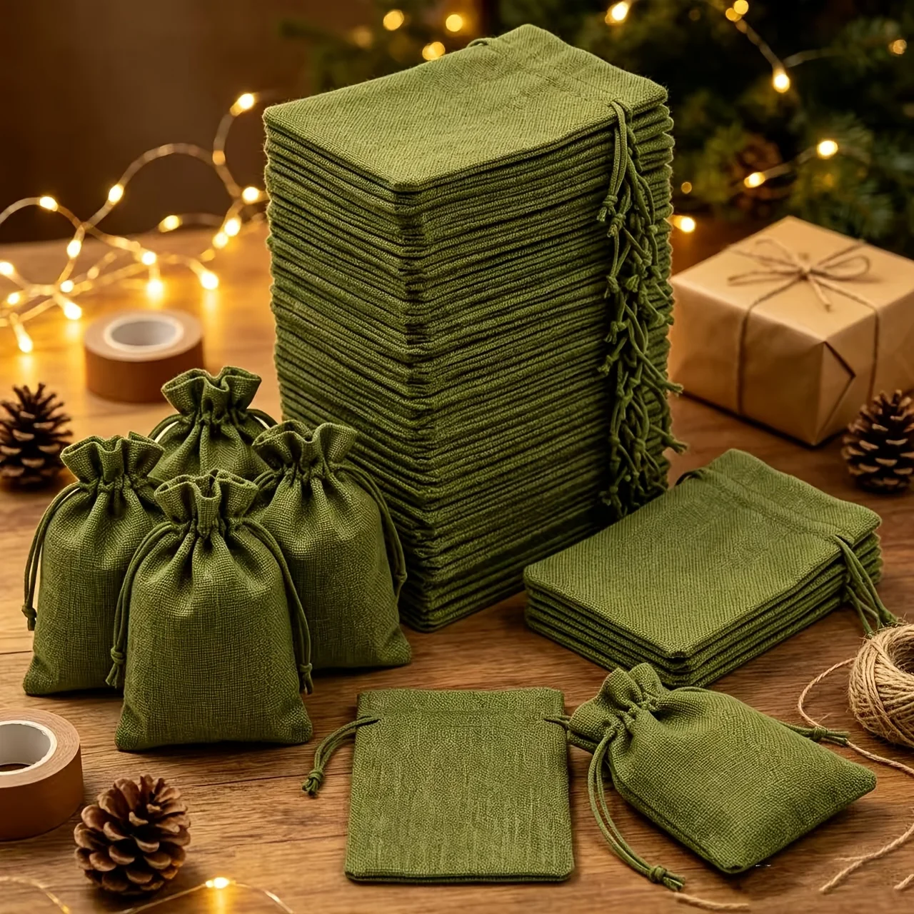 10 bolsas de lino color verde oliva con cordón, bolsas de yute resistentes para regalos, bolsas ligeras para joyas, ideales como detalles para bodas, cumpleaños y fiestas.