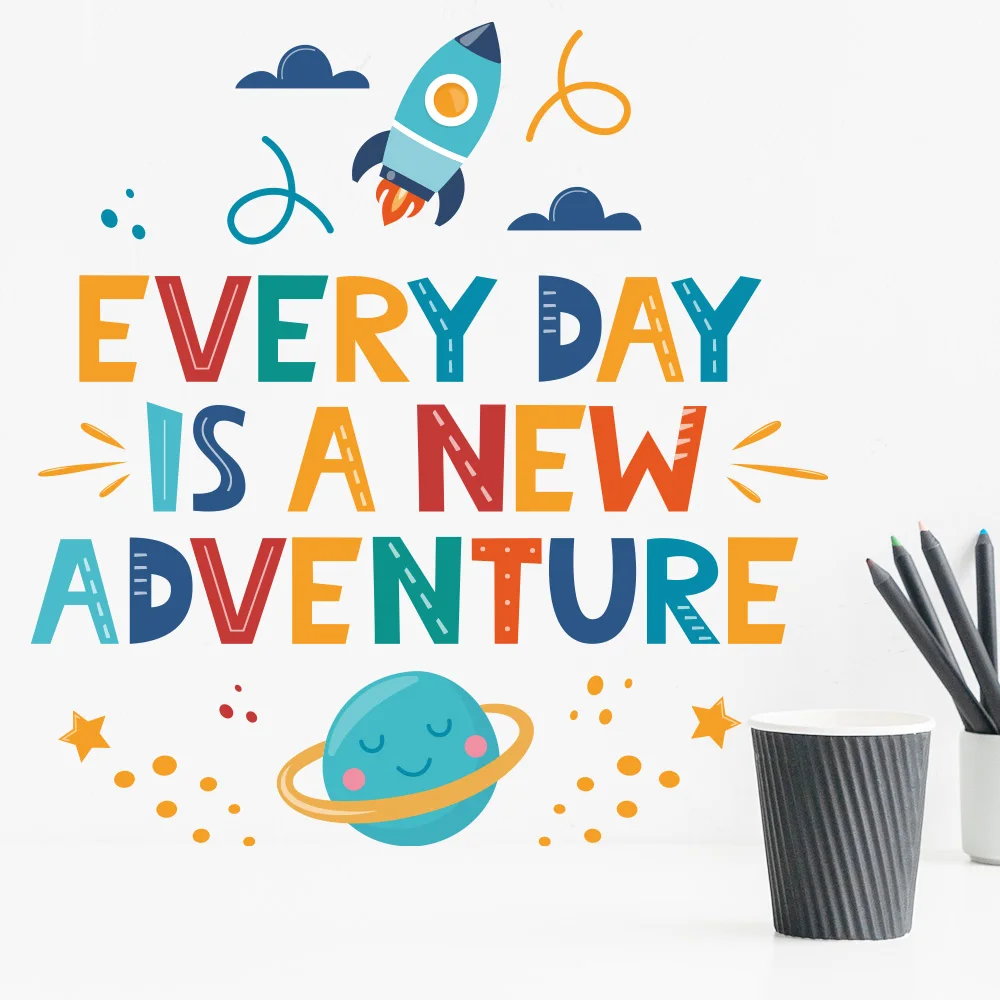 Children's room decoration inspirational proverbs wall stickers self adhesive baby room decor space rocket wall art decal