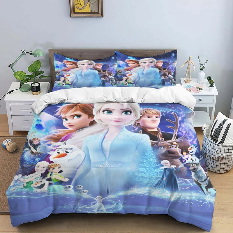 Imagem -02 - Conjunto de Cama Disney Cartoon com Fronha Frozen Elsa Print Capa para Crianças Adultos Rei Rainha Tamanho Completo Gêmeo Peças