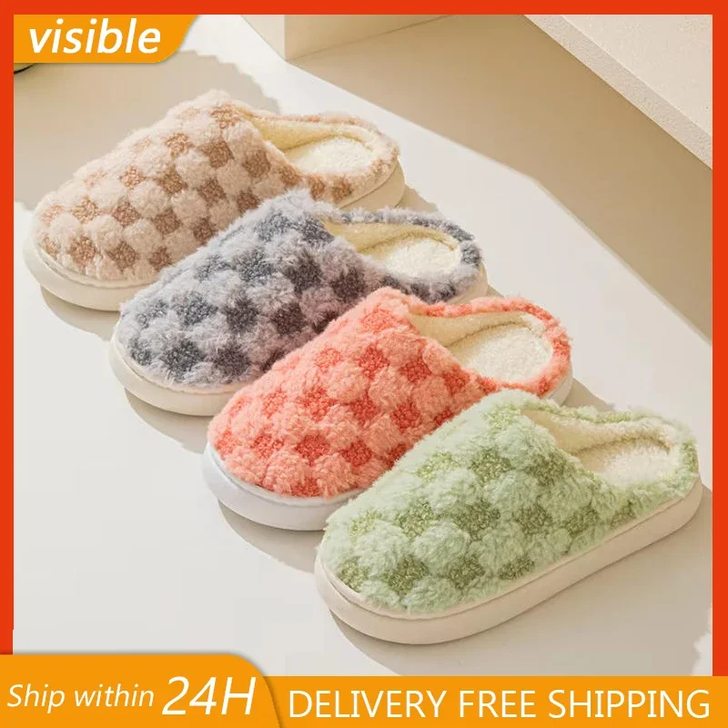 

Autumn and Winter Women's Cotton Slippers - Cozy Couple's Non-Slip House Shoes, Thick Sole Wool Indoor Slippers for Men & Women