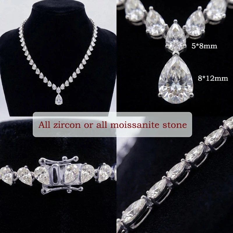 Smyoue New Pear Cut D VVS1 All Moissanite Necklace for Women 18K Plated Wedding Party S925 Pure Silver Lab Diamond Jewelry Gifts