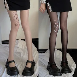 Sweet Girls Tights Pantyhose Tattoo Print Lolita Kawaii Cute Thigh High Stockings Women Tights JK Japanese Style Pantyhose Women