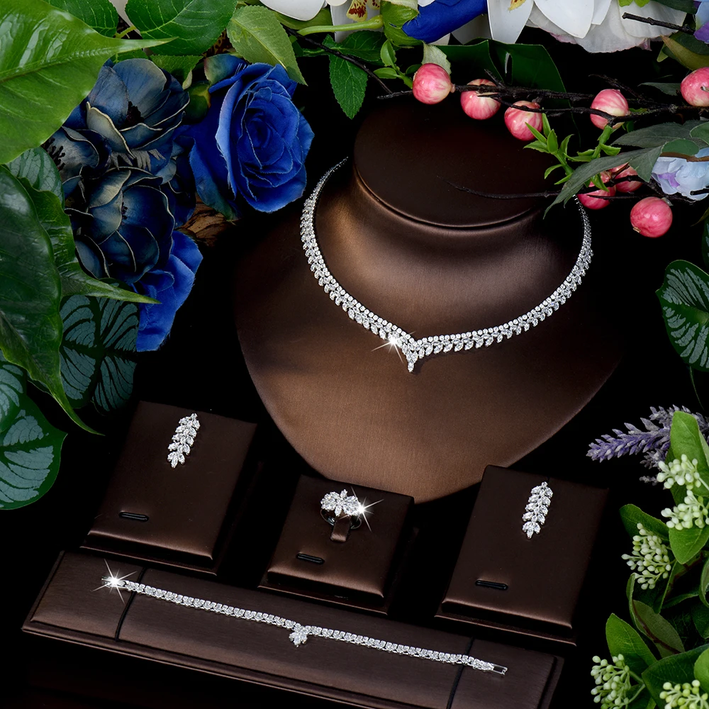 

HIBRIDE Popular Elegant Necklace Earring Set Women's Jewelry Light Luxury Costume Jewelry Wedding Bridal Holiday Gift S-1098