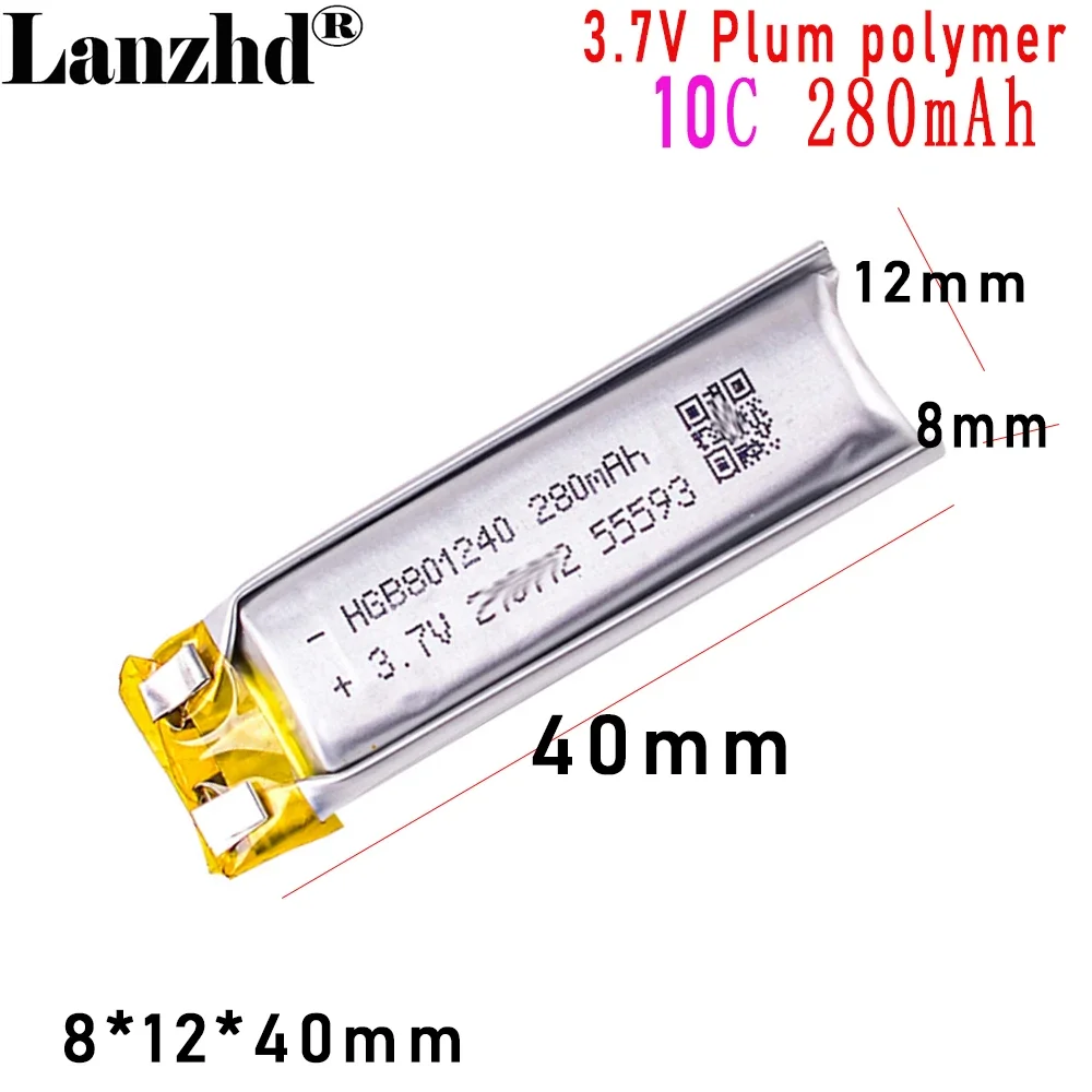 

3.7V Polymer Lithium Battery 801240 280mAh 10C DIY For Aircraft Bluetooth Beauty digital cell