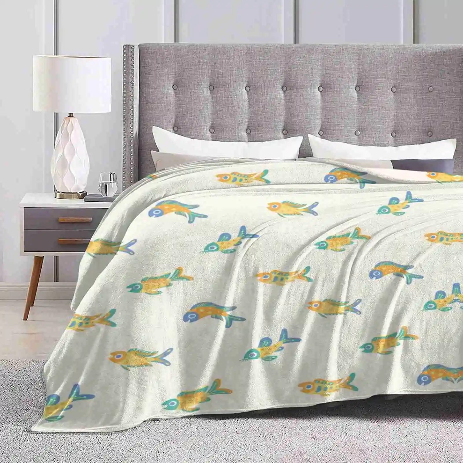 Pastel Fish For Home Sofa Bed Camping Car Plane Travel Portable Blanket Cichlid Fresh Water Fish Tank Fish Pattern Animal