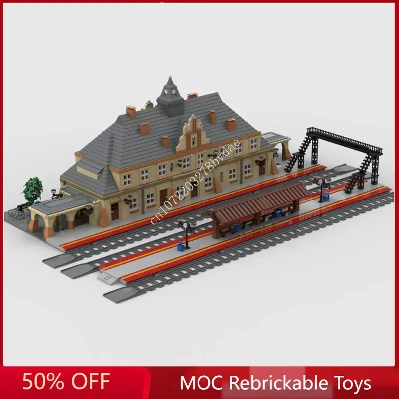 9282PCS Modular Neoclassical Train Station view Model Building Blocks Architecture Education Assembly Model Toys Gift