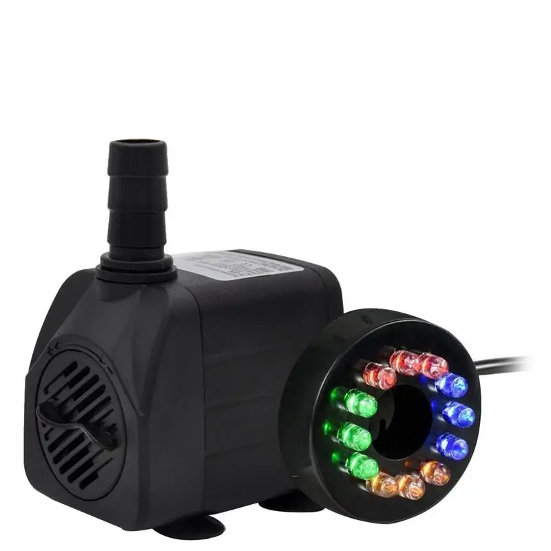 W Ultra Quiet Submersible Water Fountain Filter Fish Pond Aquarium Water Pump Tank Fountain With 12 Lights