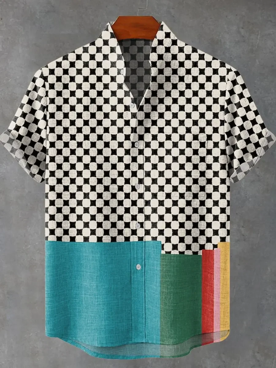 Fashionable new casual men's comfortable and fashionable loose printed shirt, casual linen button breathable fashionable top