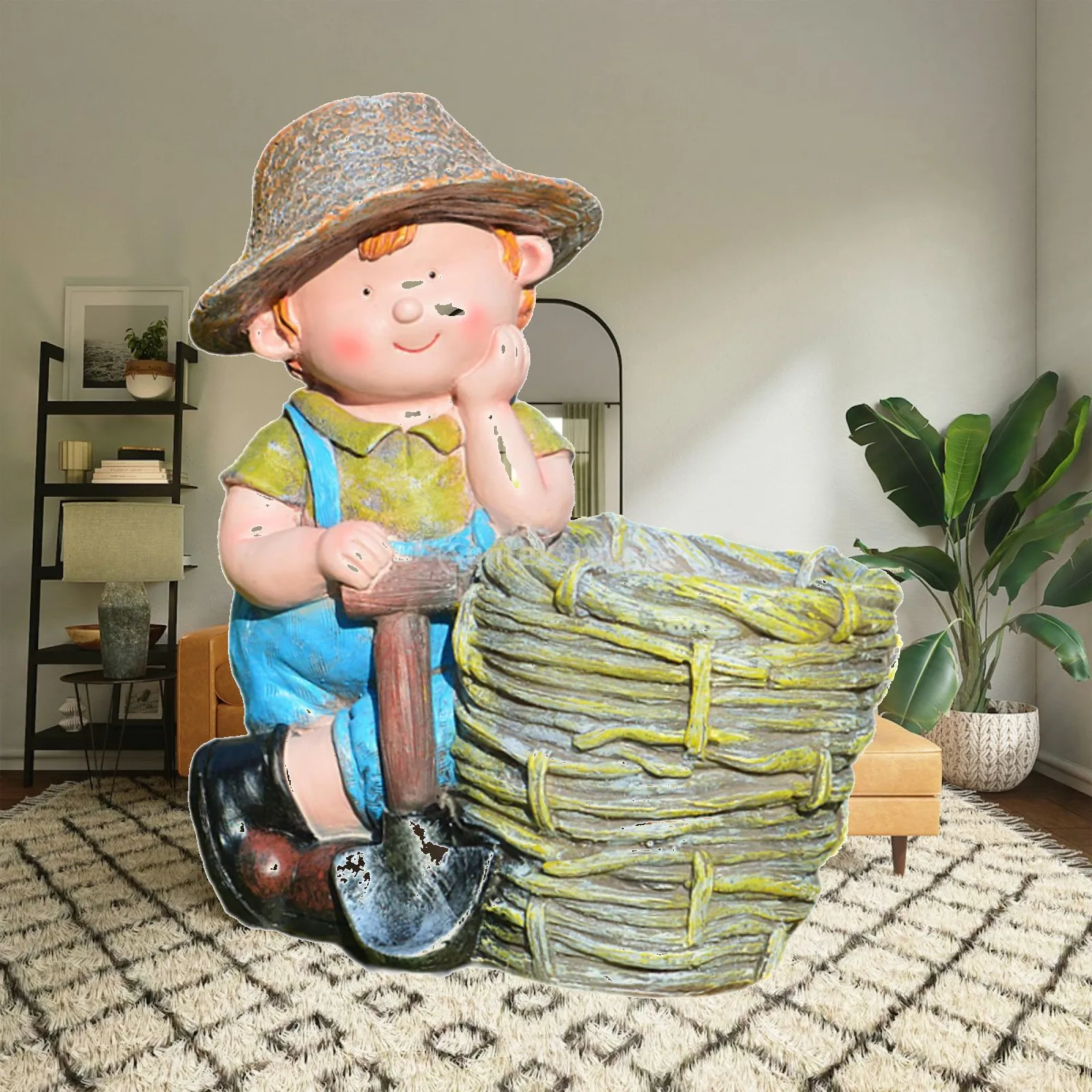 Creative Flower Pot Sculpture Tabletop Ornament for Living Room Bookshelf Desk Patio Balcony Cute Resin Planter with People