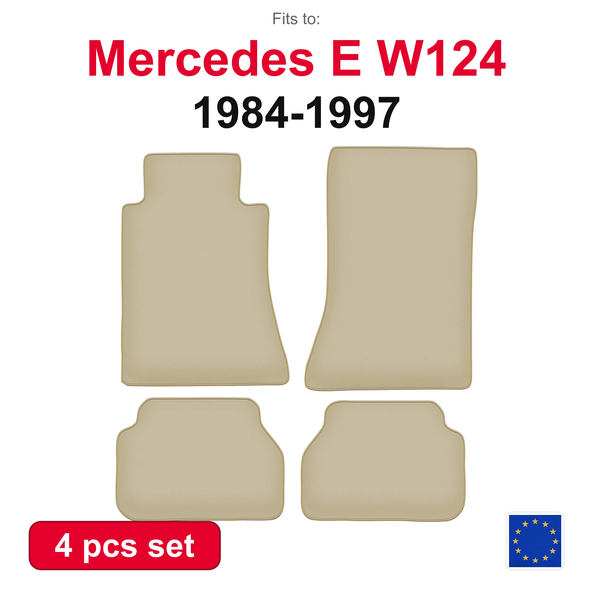 PREMIUM Velours-Autofußmatten für Mercedes E W124 Coupé (1984-1997) - beige, passgenau (4-teilig) Autofußmatten-Set