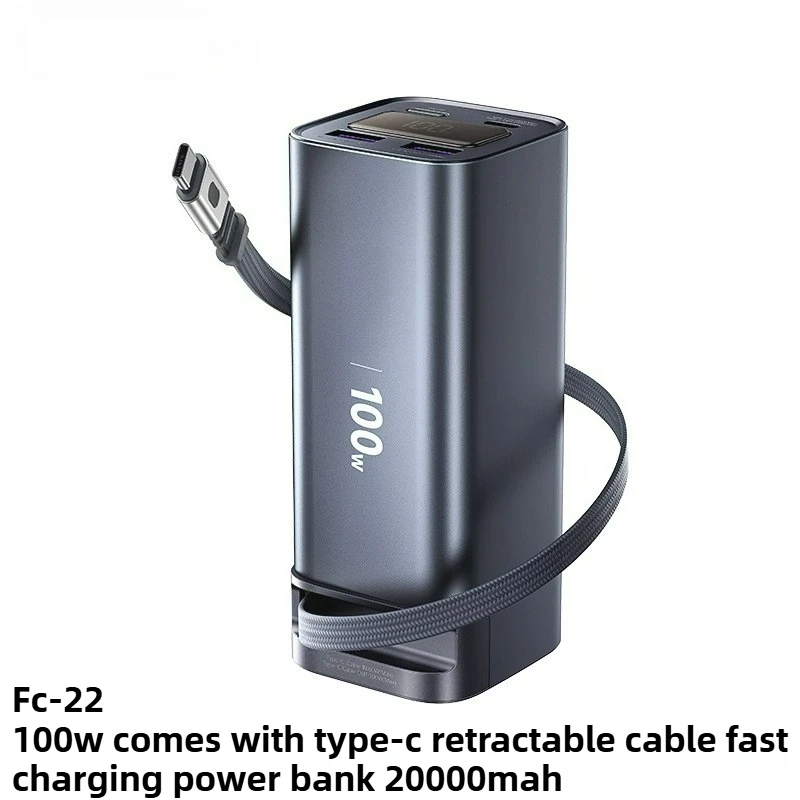 20000mAh 100W Fast Charging Power Bank with Built in Cable High Capacity Portable Charger
