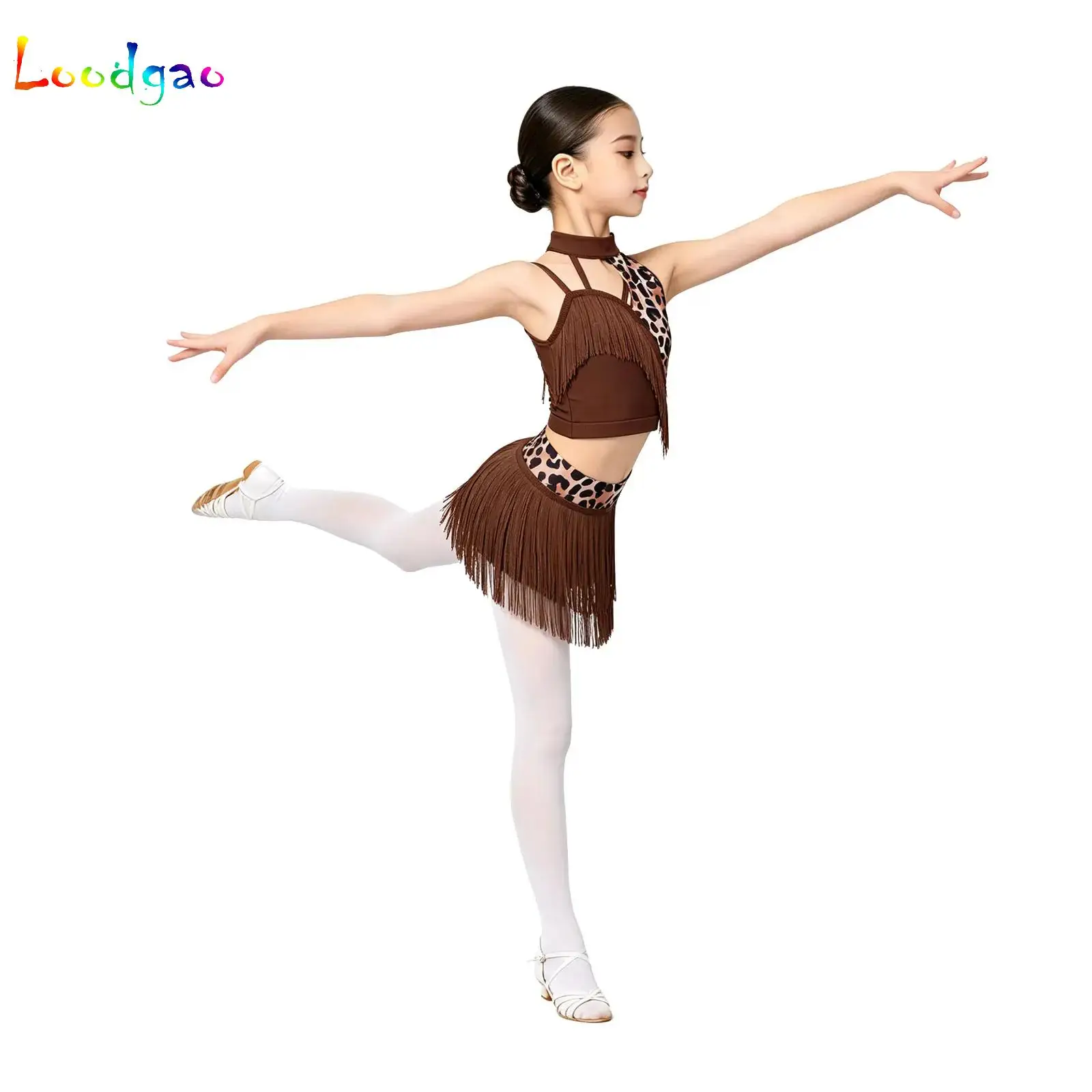 Kids Girls Latin Dance Outfits Rhythmic Fringe Crop Top Vest with Tassel Briefs Skirt for Stage Show Contemporary Modern Costume