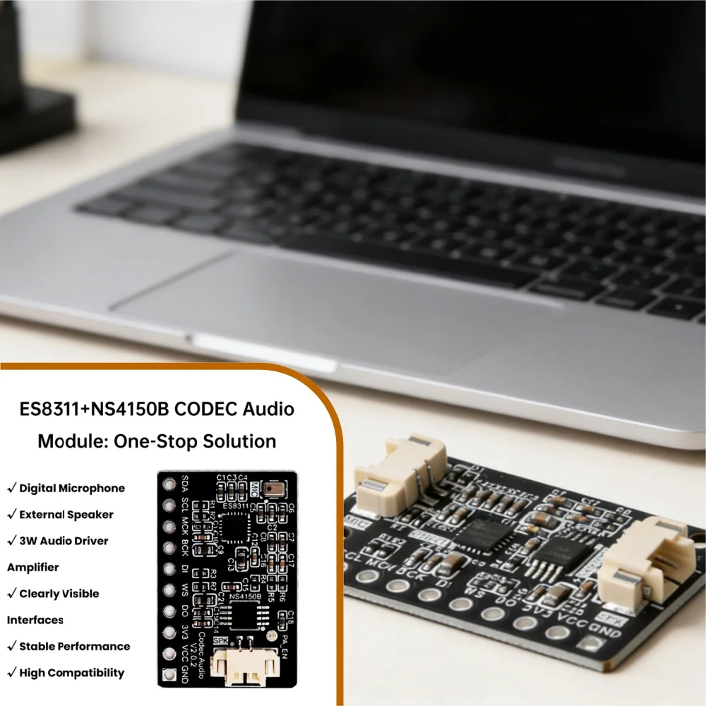 High Integration ES8311 Audio Module with NS4150B 3W Amp Dual Chip Support Built-in & External Mic for ESP32 Series
