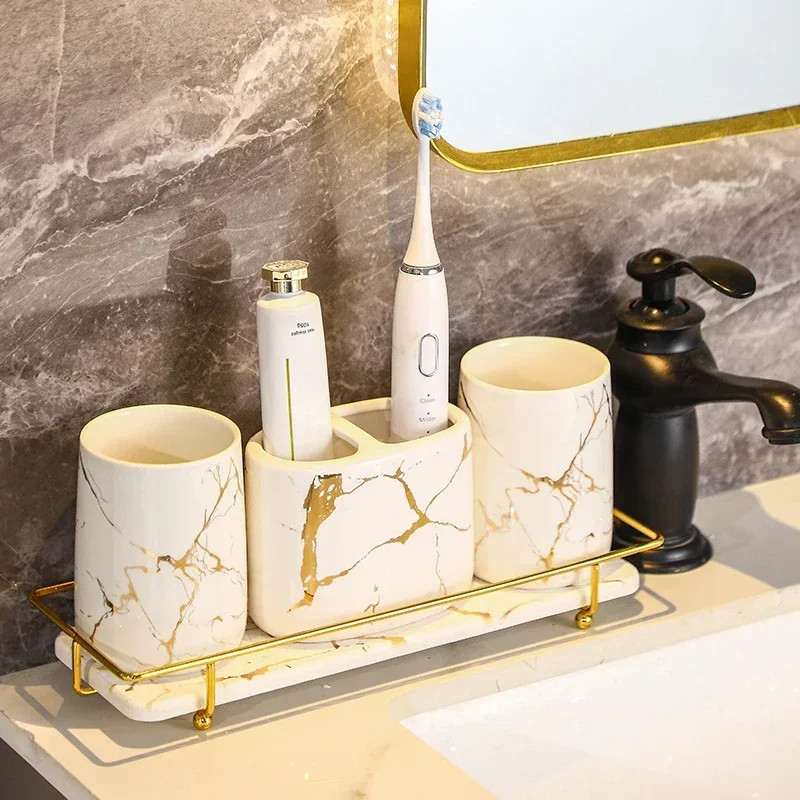 Bathroom Accessories Set Ceramic Lotion Bottle Toothbrush Holder Shower Accessories Automatic Toothpaste Dispenser White Black