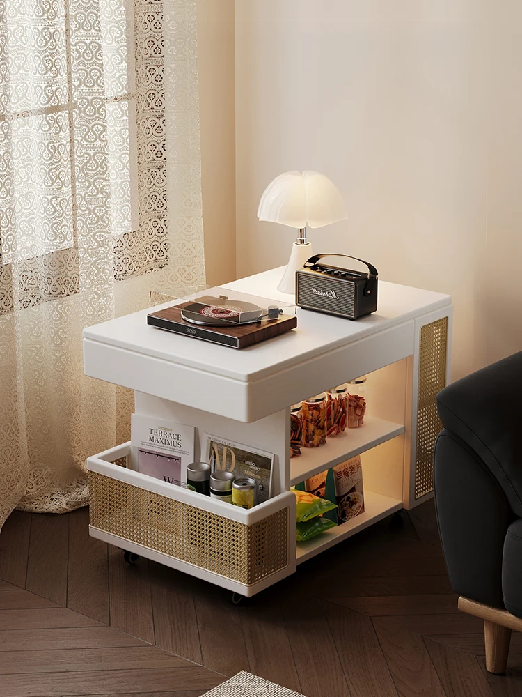 

Solid wood movable cart sofa side table lift coffee table sofa side cabinet living room small apartment household cart side tabl