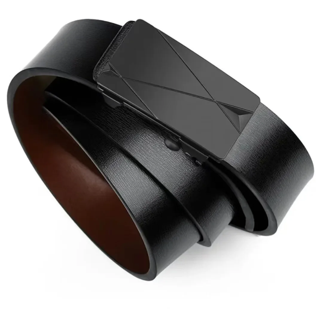 Adjustable Men's Business Belt - Automatic Buckle with Alloy Button - Toothless Inner Wear Design for Trendy & Middle-Aged Men