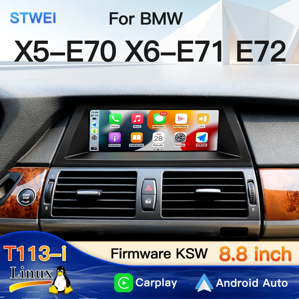 STWEI 2026 New Ultra-slim Screen Linux System T113-i For BMW X5 E70 X6 E71 E72 8.8inch Wireless CarPlay Auto GPS Navi HD1280*480