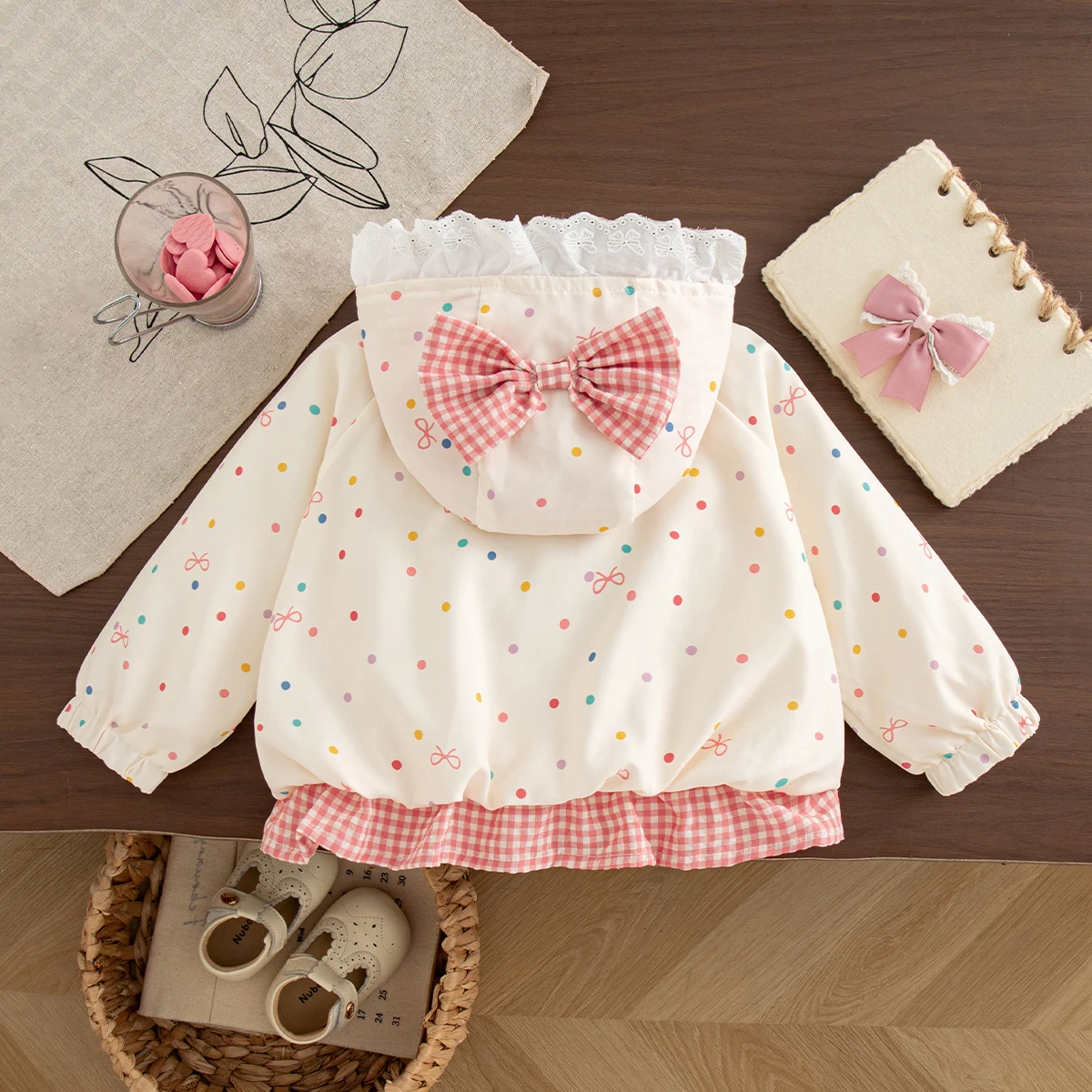 Baby Jacket Autumn And Winter Cotton Bow Colored Polka Dot Long Sleeved Baby Girl Coat Cartoon Casual Baby Girl Top Baby Clothes 4