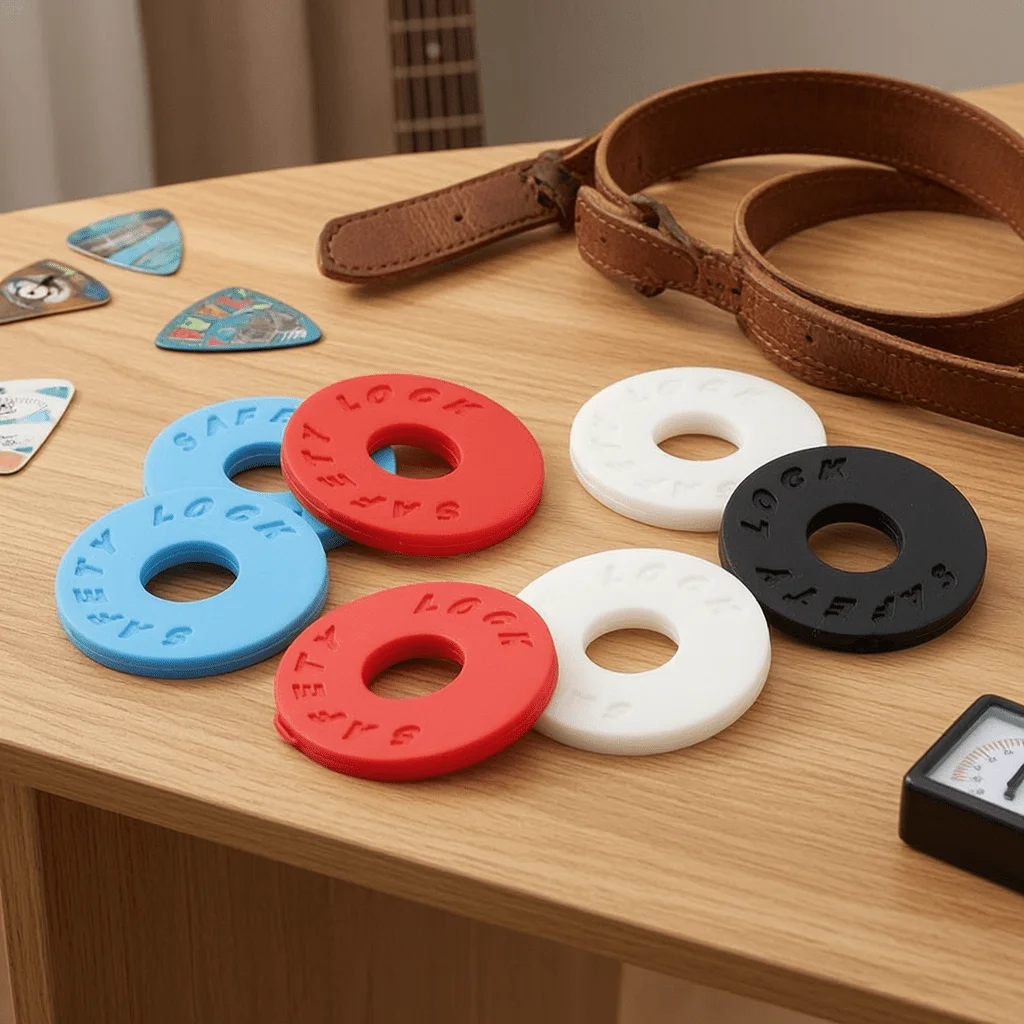 12Pcs Guitar Strap Locks Silicone Washers Multi-Color Red Blue Black White Rubber Safety Lock Pads Anti-Slip Strap Retainers TMZ