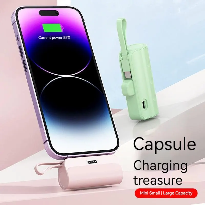 Wireless Capsule Charger Type-C/for iPhone 5000mAh Mini Power Bank 20W Fast Charging Phone Spare External Battery Backup Charger