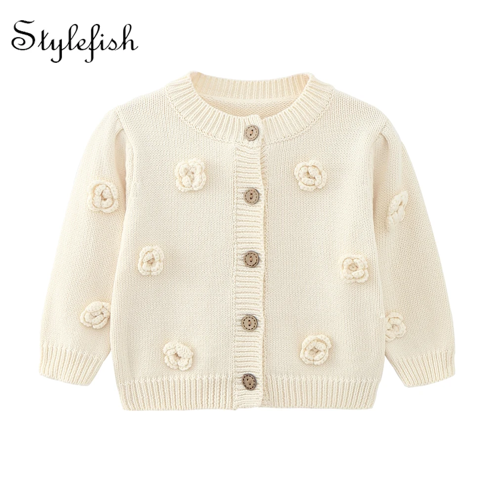 Spring baby clothes handmade flower sweater women baby cardigan children's coat versatile knitwear