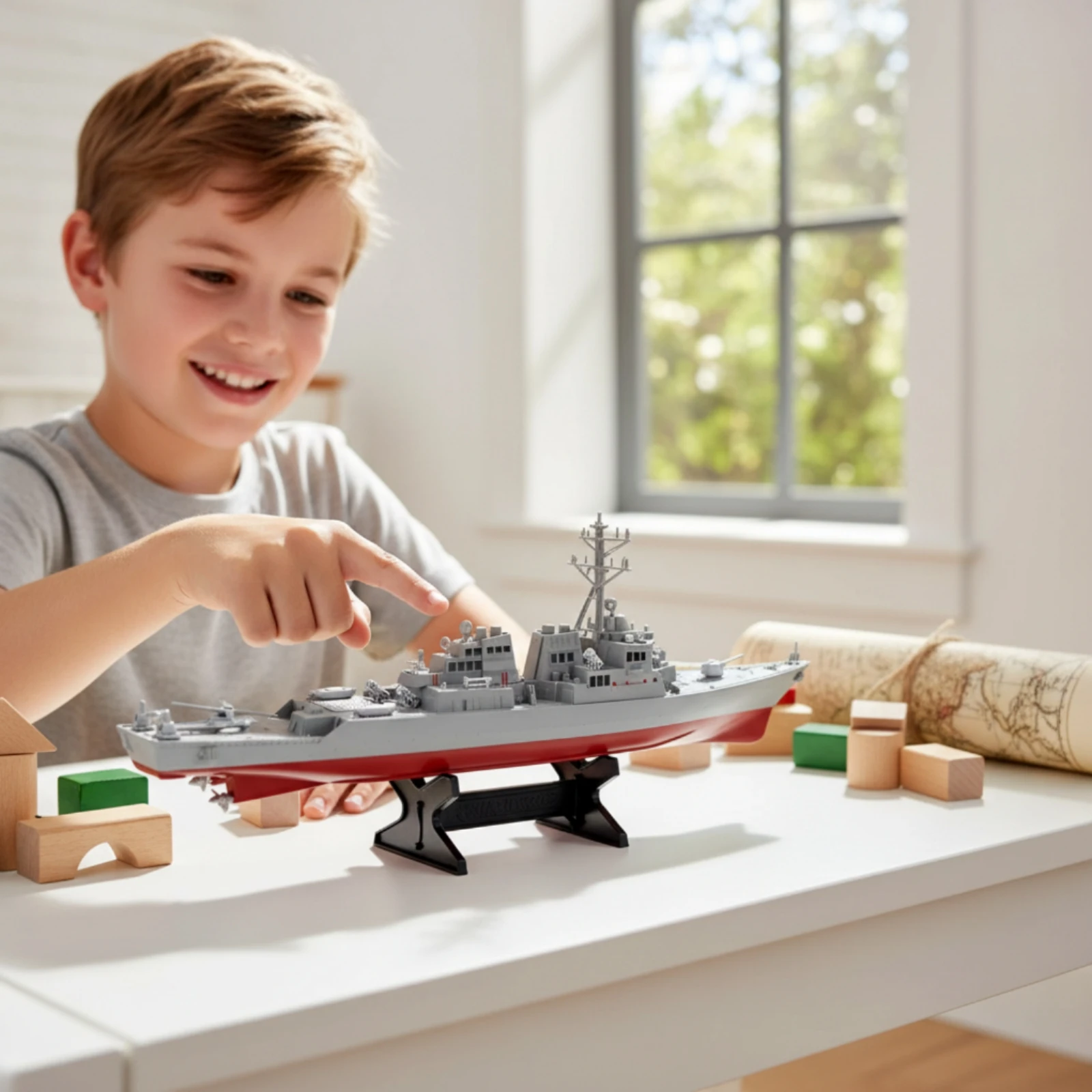 Missile Destroyer Model Naval Warship Model with Stand Destroyer with Support Saddle Finished Toy Static for Collectors