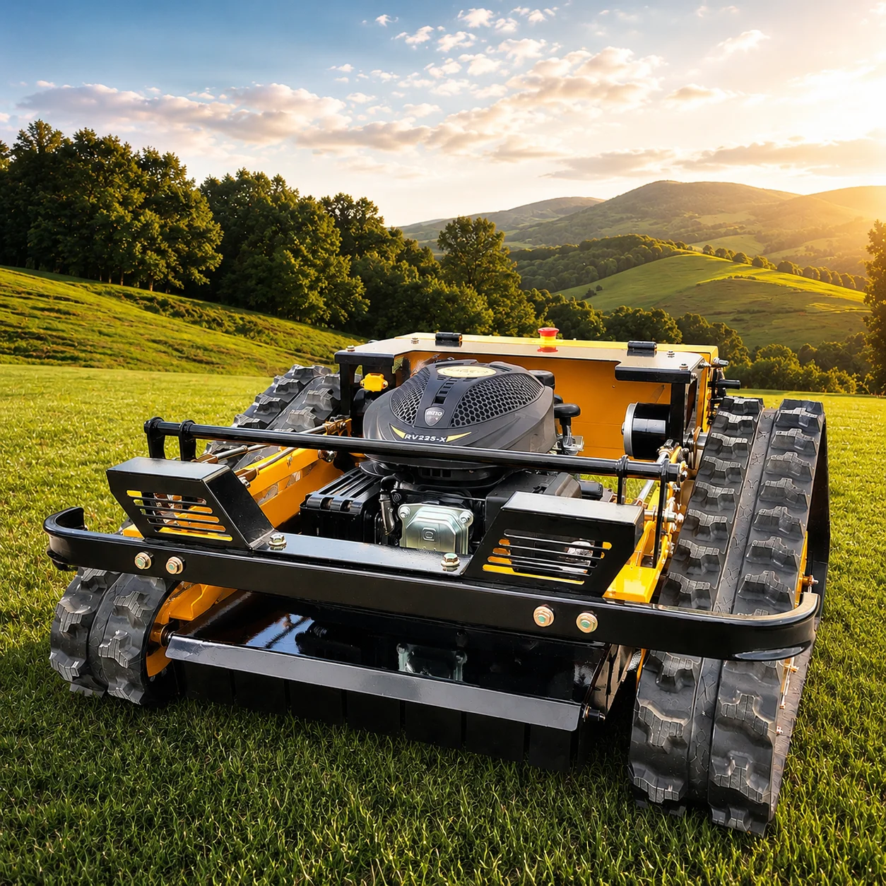 

Customizable Remote Control Lawn Mower with All Terrain Crawler Track System for Hillside Grass Cutting