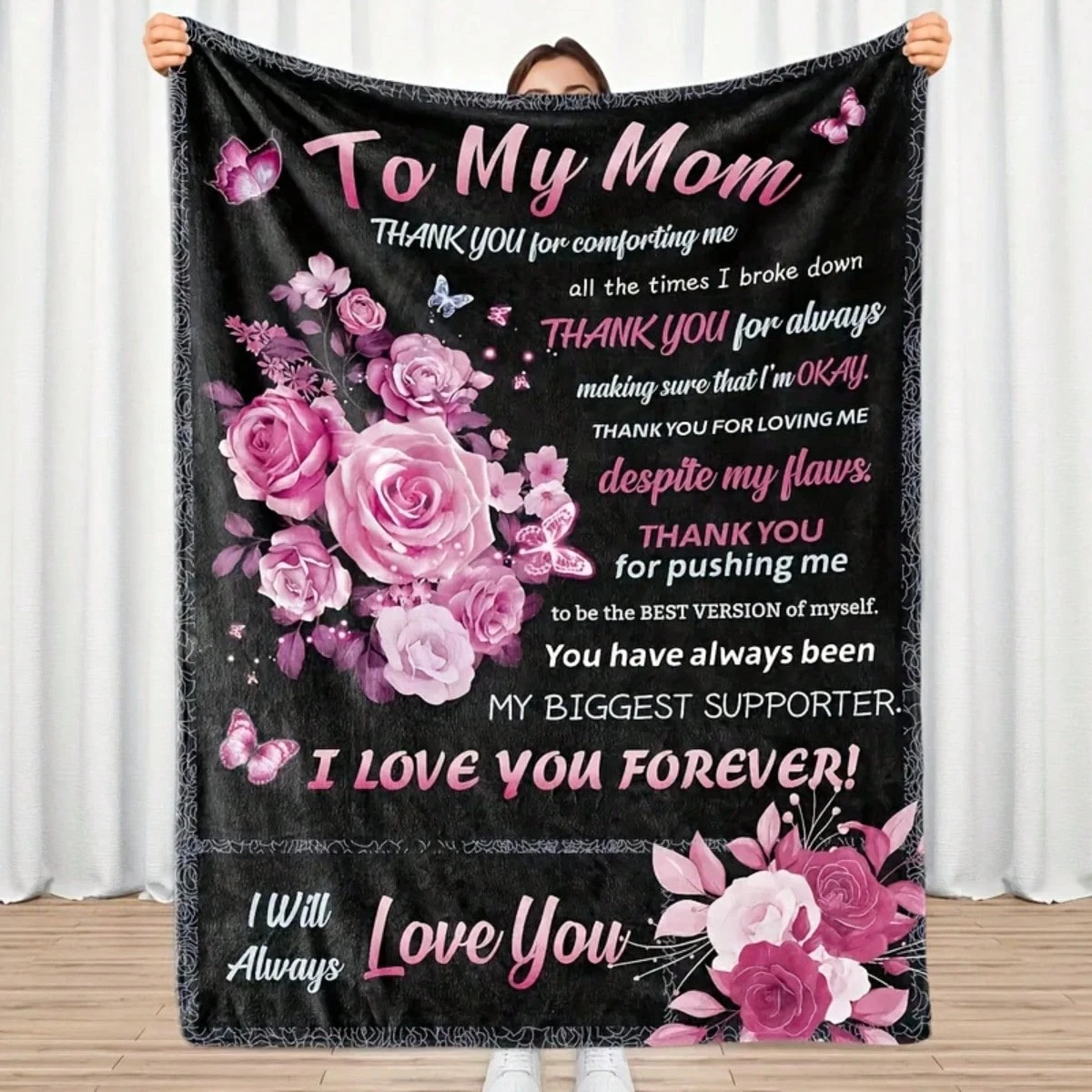 1 To My Mom Rose Blanket Single Sided 2D Print Soft Flannel Throw Blanket Living Room Sofa Couch Family Decor Heartwarming Gift