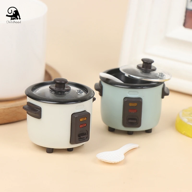 1:12 Dollhouse Mini Rice Cooker With Rice Spoon Kitchen Kitchenware Accessories Decoration Cooking Model Toys