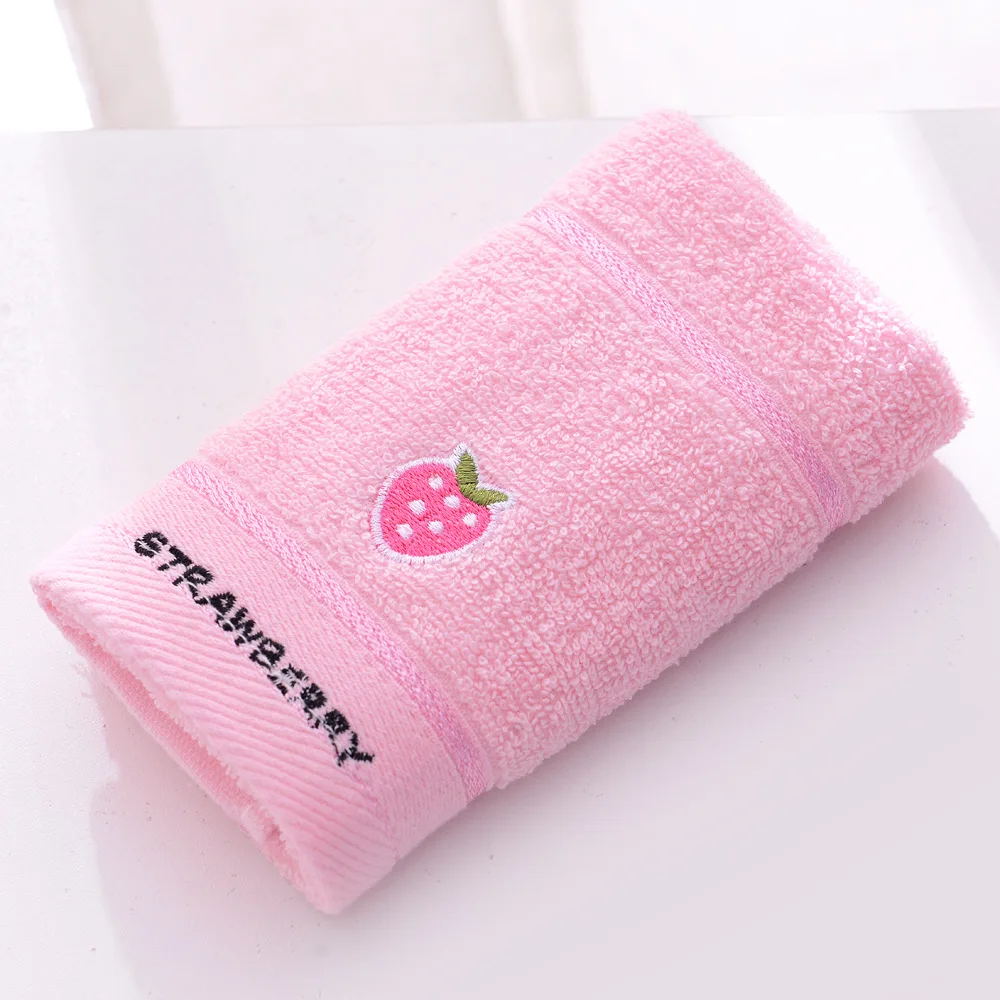 Soft Children 100% Cotton Towel with Strong Water Absorption Fruit Embroidery Quick-Dry Foot and Face Washing Washcloth for Kids